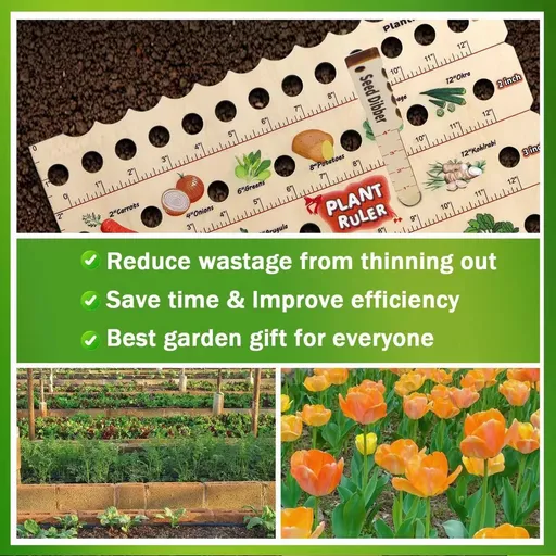 Wooden Plant Ruler with Seed Multifunction Seed Spacing Ruler with Planting Guide. Garden Ruler with Holes, Gardening Tools