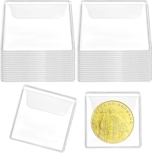 30 Pcs Clear Plastic Coin Holders for Collectors, 2.17×2.17 Inches Coin Sleeves, PVC Small Single Pocket Coin Protectors for All Coins Stamp Collection