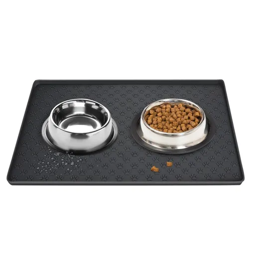 Dog Food Mat, Waterproof Dog Bowl Mat, Silicone Dog Mat for Food and Water, Pet Food Mat with Edges, Nonslip Dog Feeding Mat, Dog Food Mats for Floors Black