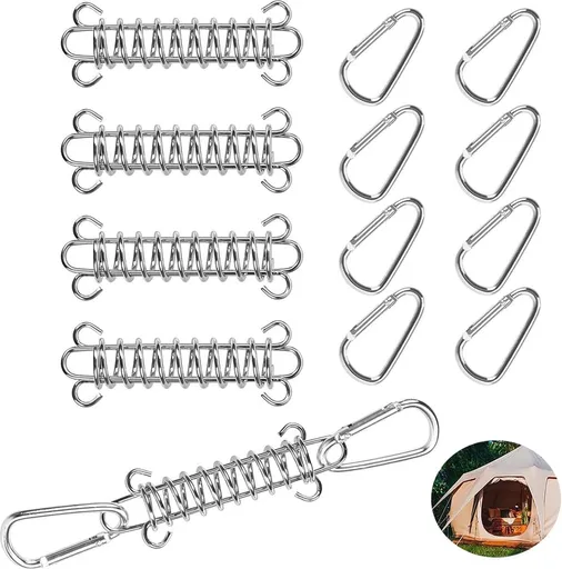 4x Tent Tension Spring - Camping Tent - Tension Spring - Sun Sail - Awning Tension Springs - High-Strength Spring Buckle - Mounting Accessories for Camping Tents - Double Hook Tension Spring - Spring for Tents, Awnings, Boats, Caravans - Sturdy & Dur