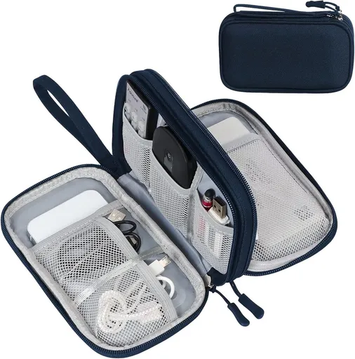 Cable Storage Bag - Travel Organizer Accessories - Waterproof/Wear-Resistant - Cable - Bag, Charger, Adapter, USB, Hard Drive - Compact Cable Bag - Cable Organizer - 19x11x5.5cm - Navy Blue