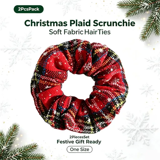 Xmas Element Elastic Scrunchies Hair Accessories, 2 Count Pack Fashion Hair Tie for Daily Wear & Christmas Gift Box Collocation, Style 4
