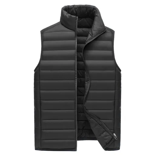 XXXXL Black Men's Lightweight Puffer Vest - Stand Collar Quilted Sleeveless Jacket for Winter