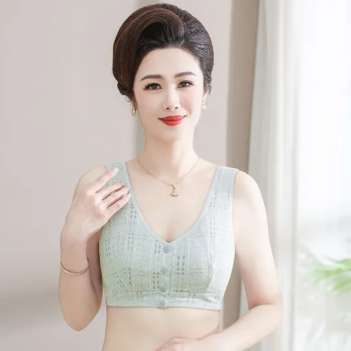 Women Cotton Front Closure Bra Gather Support Green 42/95 [68.00 kg-75.00 kg]