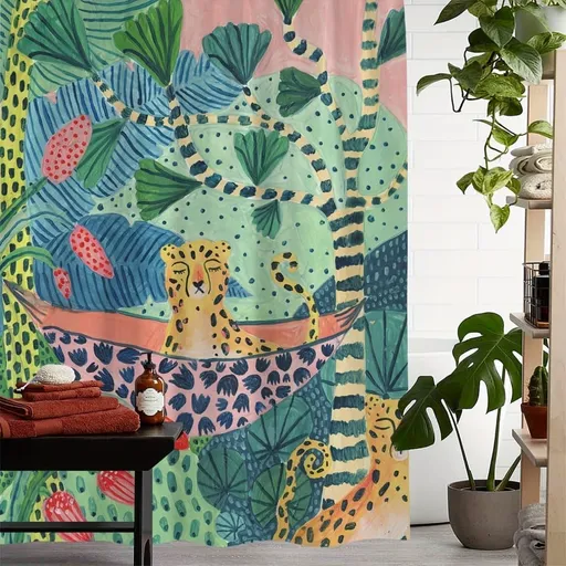 Waterproof Jungle Leopard Shower Curtain with 12 Hooks, Bohemian Bathroom Decor, 150x180cm
