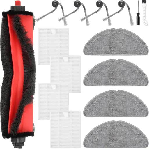 15 Pack Q7M5 Replacement Parts for Roborock Q7 M5 / Q7 M5+ / Q7 L5 / Q7 L5+ Robot Vacuum Accessories Kit – 1 Main Brush, 4 HEPA Filters, 4 Side Brushes, 4 Mop Pads, Cleaning Tool & Screwdriver