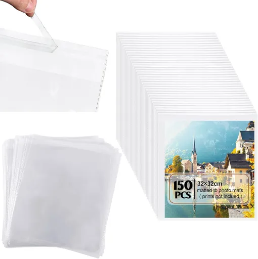 150 Pcs 12 x Inch Clear Cellophane Plastic Bags Self Adhesive Cello Bag Scrapbook Paper Cardstock Organizer Resealable Sleeves for Art Cloth Invitation Card Photo Record Party Favor Gift -
