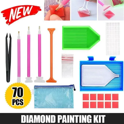 70PCS Diamond Painting Tools Kit with Pens Trays Glue and Storage Bag for DIY Art