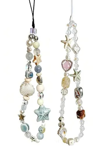 2-Pack Beaded Phone Wrist Straps for Phones, Cameras & Everyday Bags (white)