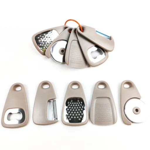 5 In 1 Portable Kitchen Gadget Set, Stainless Steel Pizza Cutter, Peeler, Cheese Grater, Garlic Grinder & Bottle Opener Multi-function Kitchen Tools