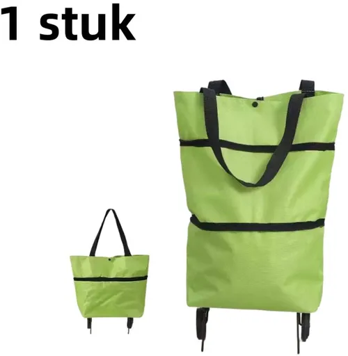 Foldable Shopping Cart Bag With Wheels, 2 In 1 Trolley Tote, 600D Oxford Waterproof Reusable Grocery Bag For Supermarket Travel, Green