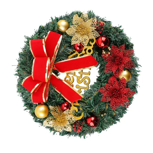 Xmas Wreath for Front Door Plastic Xmas Pine Wreath Decoration with Balls Ornament for Fireplace Wall Home Outdoor Porch Decor Style 2