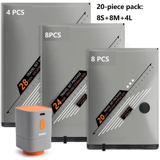 20 Piece Travel Vacuum Compression Bags with Electric Pump - Small 40x54cm*8, Medium 47x64cm*8, Large 54x74cm*4, Space Saving Luggage Organizer for Home and Travel