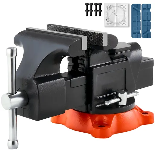 Bench Vise, 127 mm Jaw Width, 125 mm Max Jaw Opening Multipurpose Vise with 360° Swivel Locking Base, 71 mm Throat, Heavy Duty Ductile Iron Workbench Vise with Anvil, for Clamping Round Pipes