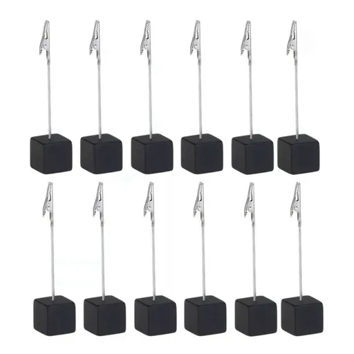 12PCS Card Holder Cube Pine Decorative Table Number Stand Memo Clip Holder for Bedside Decoration Black
