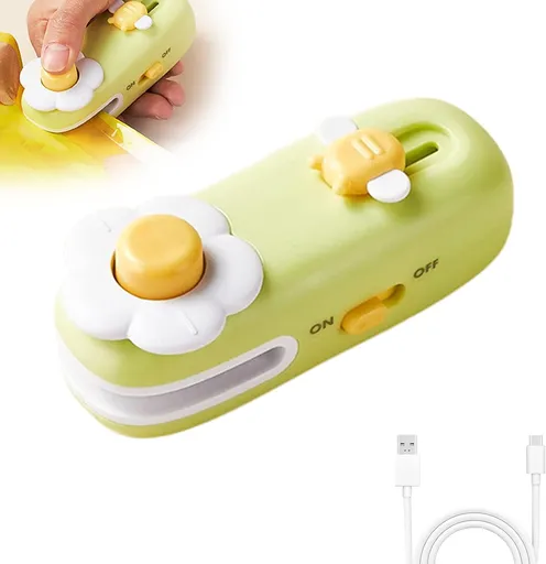 Upgraded Mini Bag Sealer, 2025 New 2 in 1 Bag Sealer Heat Seal with Cutter and Magnet, USB Rechargeable Chip Bag Sealer Heat Seal for Plastic Bags Snacks and Food Storage (Green)