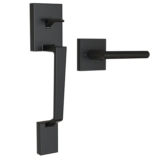 Heavy Duty Upgraded Front Door Lock Set Exterior Entry Matte Black Door Handles Single Cylinder Reversible Lever Zinc Alloy Use