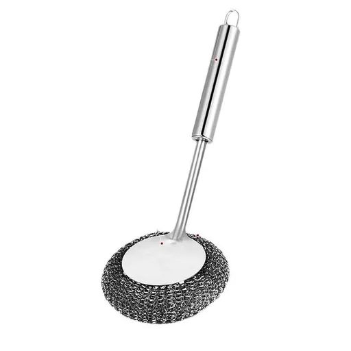Heavy Duty Stainless Steel Scrubbing Brush with Handle for Kitchen Cleaning, Dishes, Pots, Pans, Bowls, Essential Scourer
