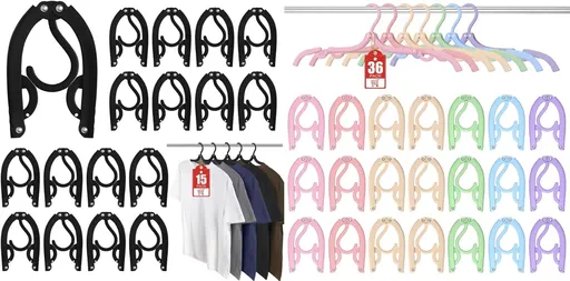 15Pcs Black and 36Pcs Multi Travel Hangers Portable Foldable,Plastic Cruise Ship Essentials Travel Accessories Folding Clothes Hangers Clothes Drying Rack for Traveling Camping Flying RV Suitcase