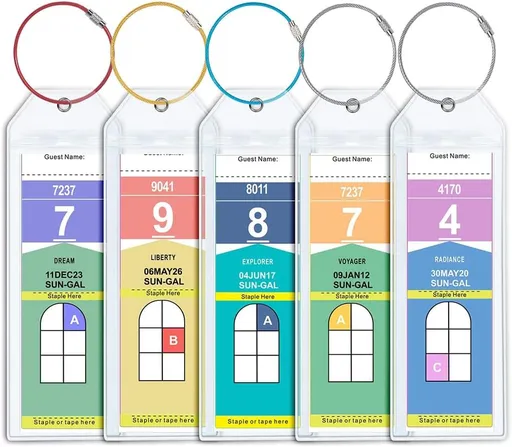 5Pcs Cruise Luggage Tag Holder, Luggage Tags for Suitcases, Waterproof Suitcase Tags with Stainless Steel Wire, Clear Durable Travel Tags for Luggage