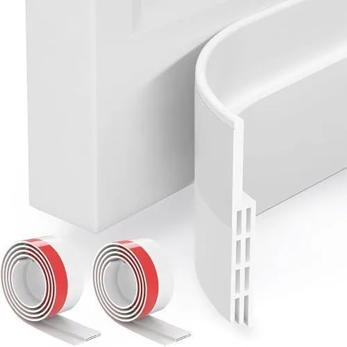 6Pack Door Draft Stopper, Door Sweep, Weather Stripping Seal Self-adhesive silicone under door draft stopper for windows and garages, blocks drafts, noise, light, dust and bugs - White - Size 6 Pack