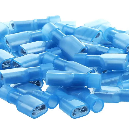 Blue Female Spade Connector 100 pcs Nylon Electrical Crimps Terminal Connectors for Automotive Speaker Auto Stereo Wiring