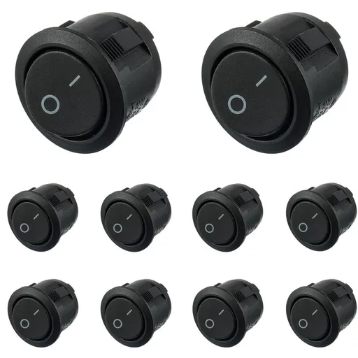 On/Off 2 Pin AC 6A(250V) 10A(125V) SPST Push Button Rocker Switches for Car Boat Truck Household, 10pcs Black Round