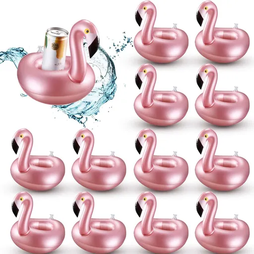 12 Pcs Inlatable Drink Holder lamingo Drink loats Reusable Inlatable Cute Animal Cup Coasters Pool Cup Holders or Summer Swimming Party