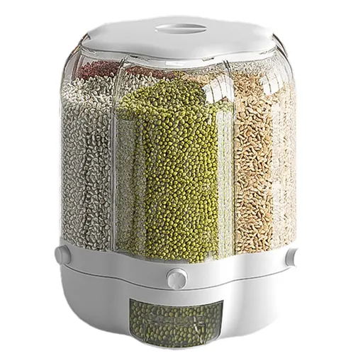 Food Grain Storage Container Large Capacity 9L 6 Grid Rotatable Rice Dispenser Sealed Grain Food Storage Box Kitchen Storage Bucket for Home Kitchen
