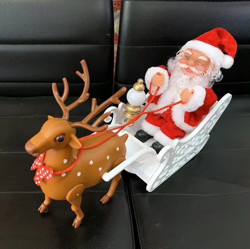 Electric Santa and Reindeer Sleigh Toy, Singing and Dancing with Jingle Bell Rock, Xmas Decor with Music and Lights, Fun Gift