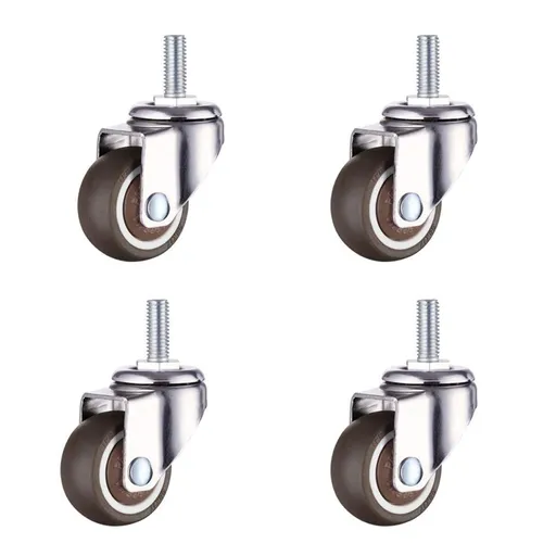 4-Pack Small Tiny Shopping Cart Wheel Swivel Caster Wheels Soft Rubber M6x 15mm Mini Threaded Stem Caster Wheel