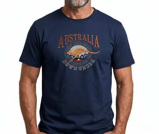 Adult Australia Kangaroo T Shirt Australia Day Souvenir Tee Top 100% Cotton - Navy