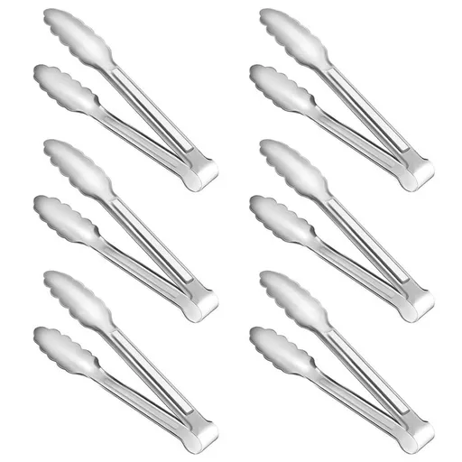 6 Pack Serving Tongs Kitchen Tongs, Buffet Tongs, 304 Stainless Steel Food Tong Serving Tong, Small Tongs, Silver 7Inch Kitchen Tongs