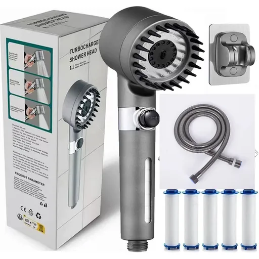 High Pressure Filtered Shower Head - 3 Spray Modes Shower head with Handheld, Detachable Showerhead with 5 Replaceable Water Softener Filters for Hard Water | Shower with 75" Anti-Burst Hose