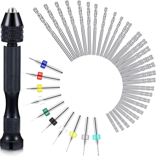 57 Pieces Hand Drill Bits Set, Pin Hand Drill,46 Pieces Micro Twist Drill Bits and 10 Pieces Mini Drill Bits (Random Color Drill)