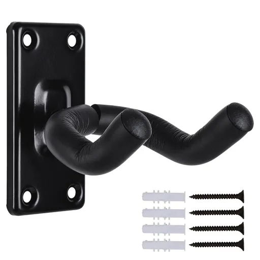 Guitar Wall Mount Hanger Hook Holder Stand Guitar Hangers Hooks for Acoustic Electric and Bass Guitars (1Pack-Black)