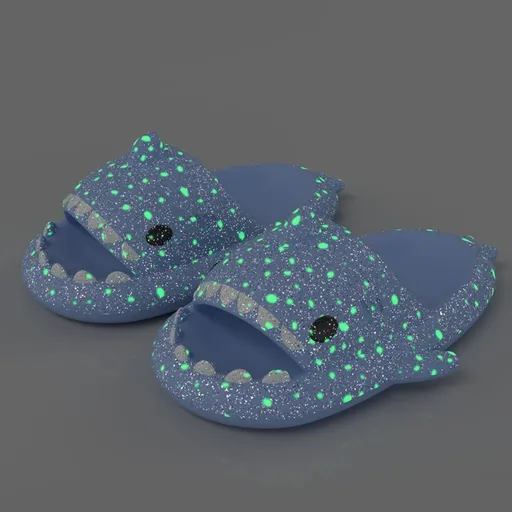 Ladies Shark Slippers Glowing Glitter Slippers Quick-Dry Slippers Non-Slip EVA - Blue - Size 37