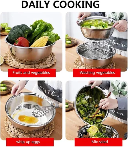 Multifunctional Stainless Steel Basin - New Colander Strainer Set, Salad Spinner Fruit Vegetable Rice Washing Strainer Basket Bowl