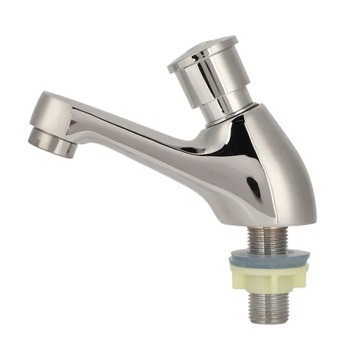 Time Delay Silver Faucet Single Tube Cold Water Basin Taps G1/2 Thread for Home Kitchen Bathroom Hotel