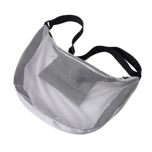 Sports Equipment Bag with Zipper for Volleyball, Football, Basketball - Adjustable Mesh Bag for Sports Gear - Gray