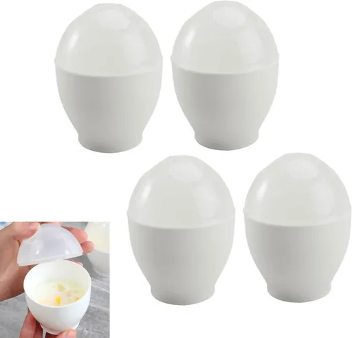 4 pieces - microwave egg cooker - egg cooker - making non-stick eggs and scrambled eggs - for instant breakfast - PP plastic steam cups - 6.5 x 9.5 cm - kitchen utensils - non-stick coating - for home kitchen - white