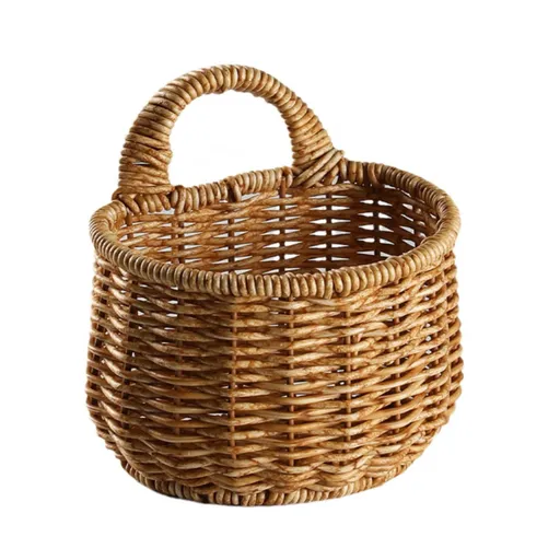 Small Wall-Mounted Kitchen Storage Basket, Hanging Storage Wicker Baskets Wall Mounted Woven Hanging Basket Wicker Small Basket with Handle Wicker Basket with Handle Small Basket Organizer small wall-mounted kitchen storage basket Khaki