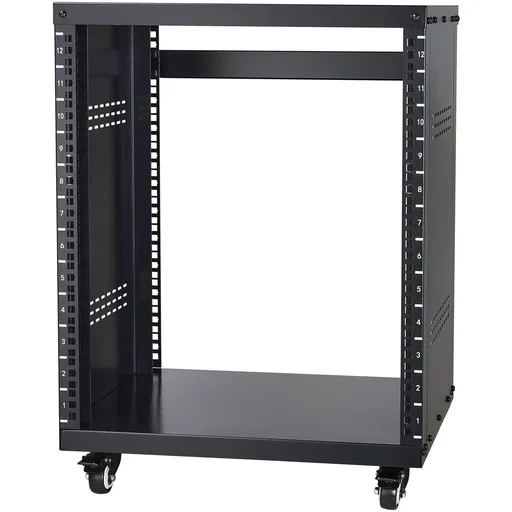 12U AV Rack Stand, 136.08kg Capacity, Network Stereo Recording Studio Rack with Lockable Caster Wheels Round & Square Holes, Special Vent for 482.6 mm Audio Video Musical & IT Equipment Mounting