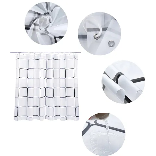 Shower Curtains for Bathroom,Black White Lattice Plastic Shower Curtains for Bathroom Decor, Waterproof Clear Shower