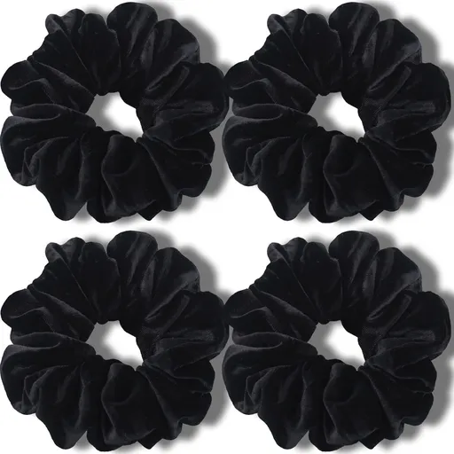 Extra Large Scrunchies or Women's Thick Hair, Premium Velvet Sot Jumbo Scrunchy, XL 6 inch Big Elastic Band Hair Accessories, 4 Pack, Black
