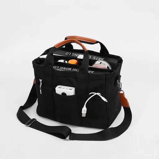 Black Stylish Multi-Functional Mommy Diaper Bag - Durable Canvas Tote