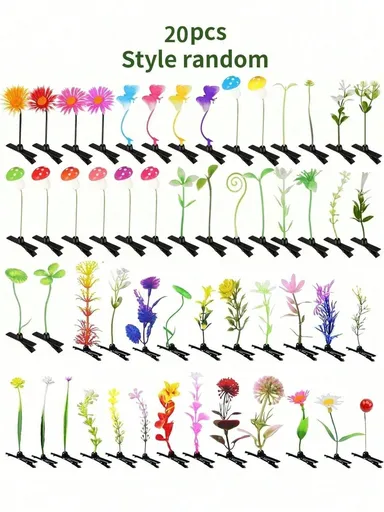 20Pcs Random Charming Mixed Faux Plant Butterfly Hair Clips Set Cute Grass Mushroom Flower Hair Clips Suitable For Women Perfect For Family Gatherings- Great Gift Option
