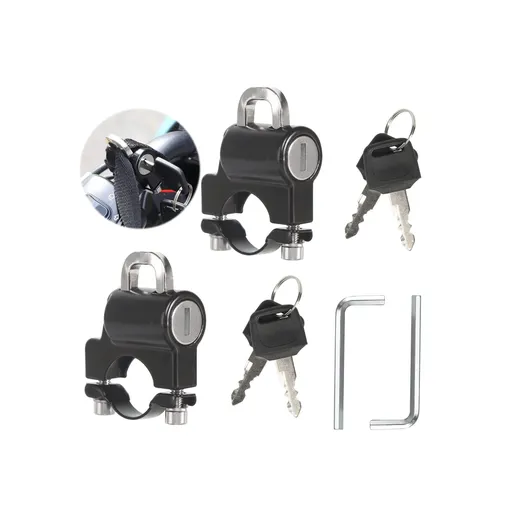 2 Pieces Motorcycle Helmet Lock Set with Keys and 22-25 MM Handlebar Mount for Scooters, Bikes and Anti-Theft Security, Black