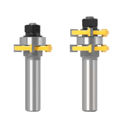 2 pcs Adjustable Tongue and Groove Router Bit Set with 1/2 Inch Shank, Stock Woodworking Cutting Milling Tools
