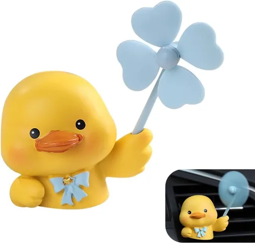 Car Air Vent Clip, 3D Stereo Cartoon Duck Decoration with Rotating Windmill, Cute Creative Dashboard Fan Outlet Trim with Adjustable Back Clip, Universal Diffuser Ornament for Cars (Yellow)